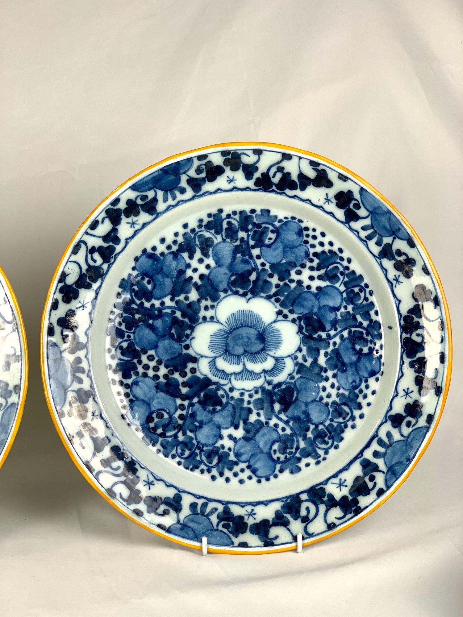 Chinoiserie Pair Antique Delft Blue and White Charger Plates Netherlands Circa 1780 For Sale