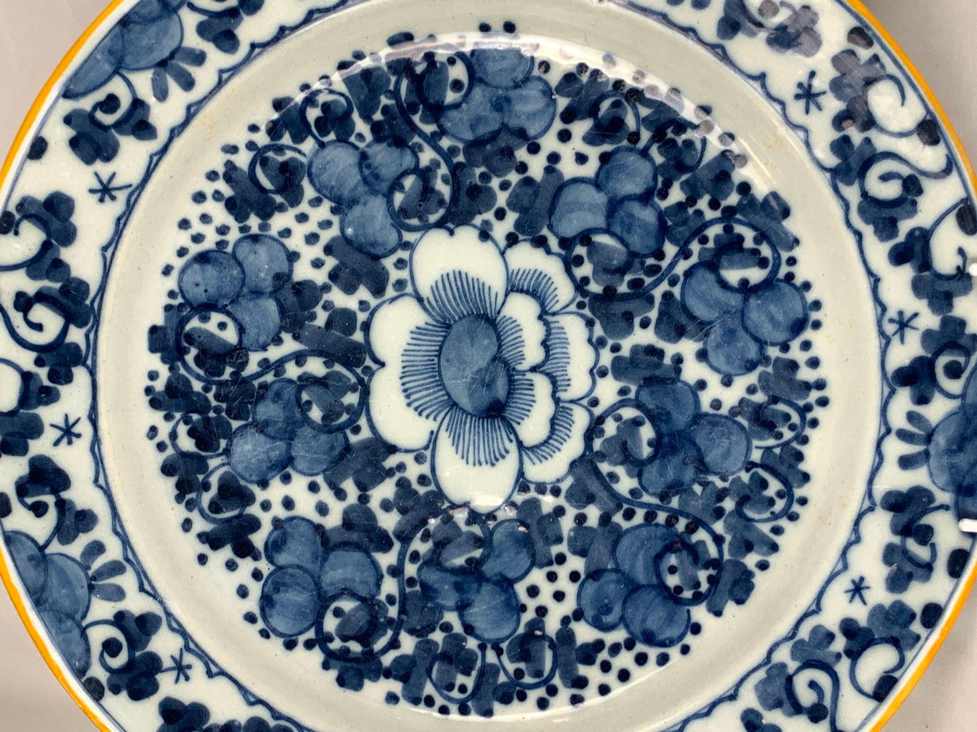 Dutch Pair Antique Delft Blue and White Charger Plates Netherlands Circa 1780 For Sale