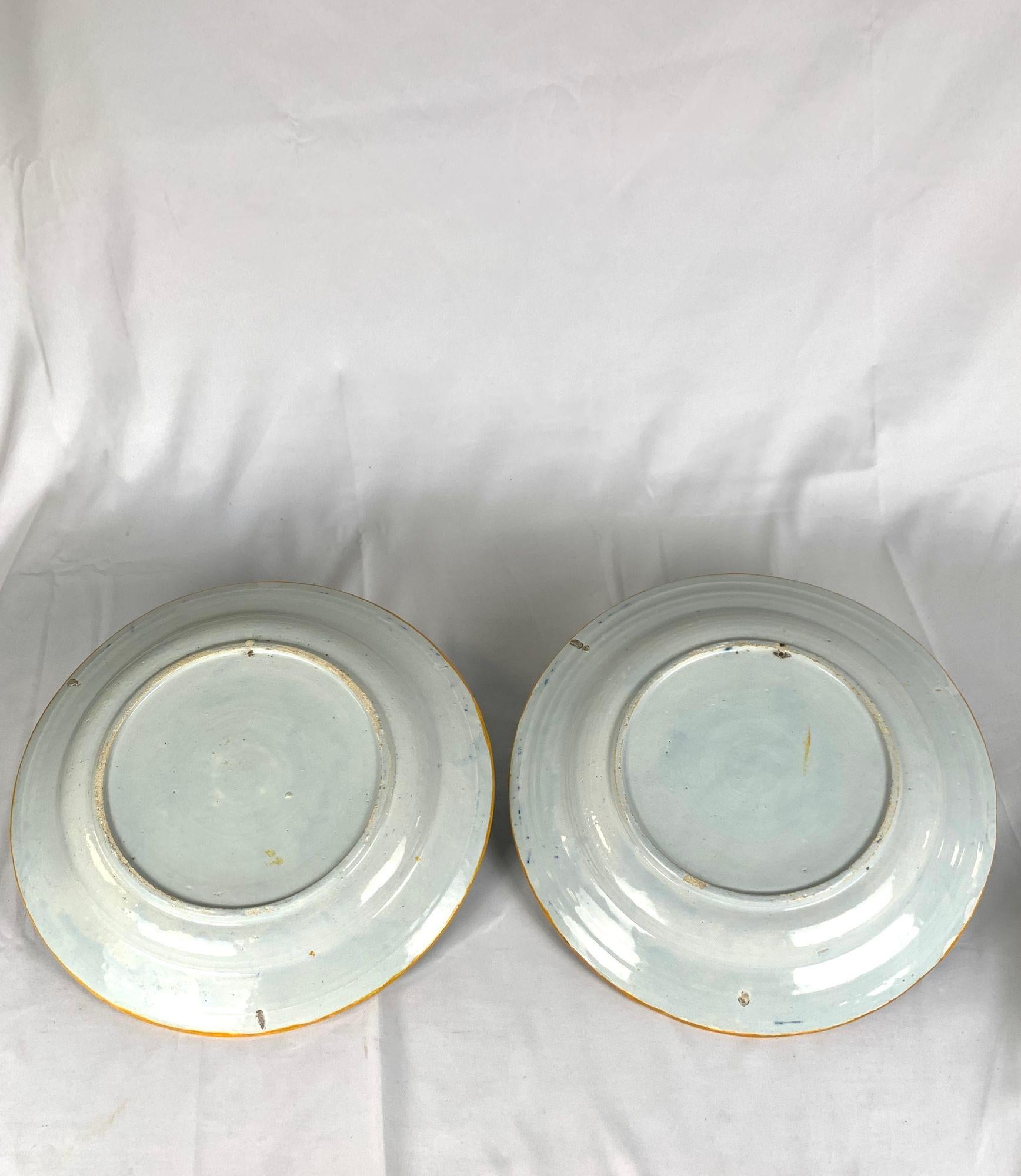 18th Century Pair Antique Delft Blue and White Charger Plates Netherlands Circa 1780 For Sale
