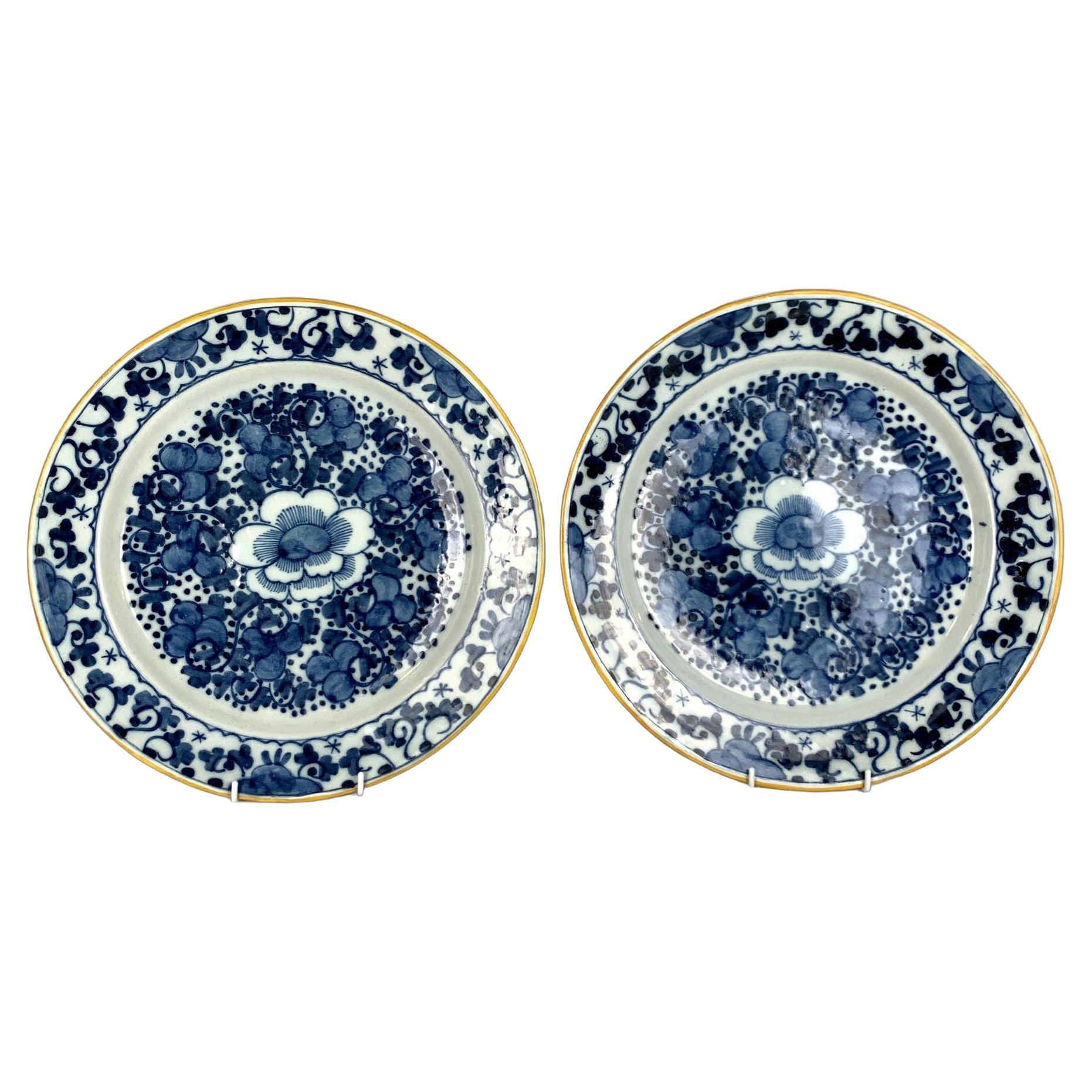 Pair Antique Delft Blue and White Charger Plates Netherlands Circa 1780 For Sale