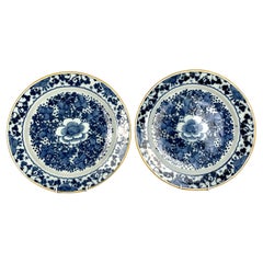 Pair Antique Delft Blue and White Charger Plates Netherlands Circa 1780