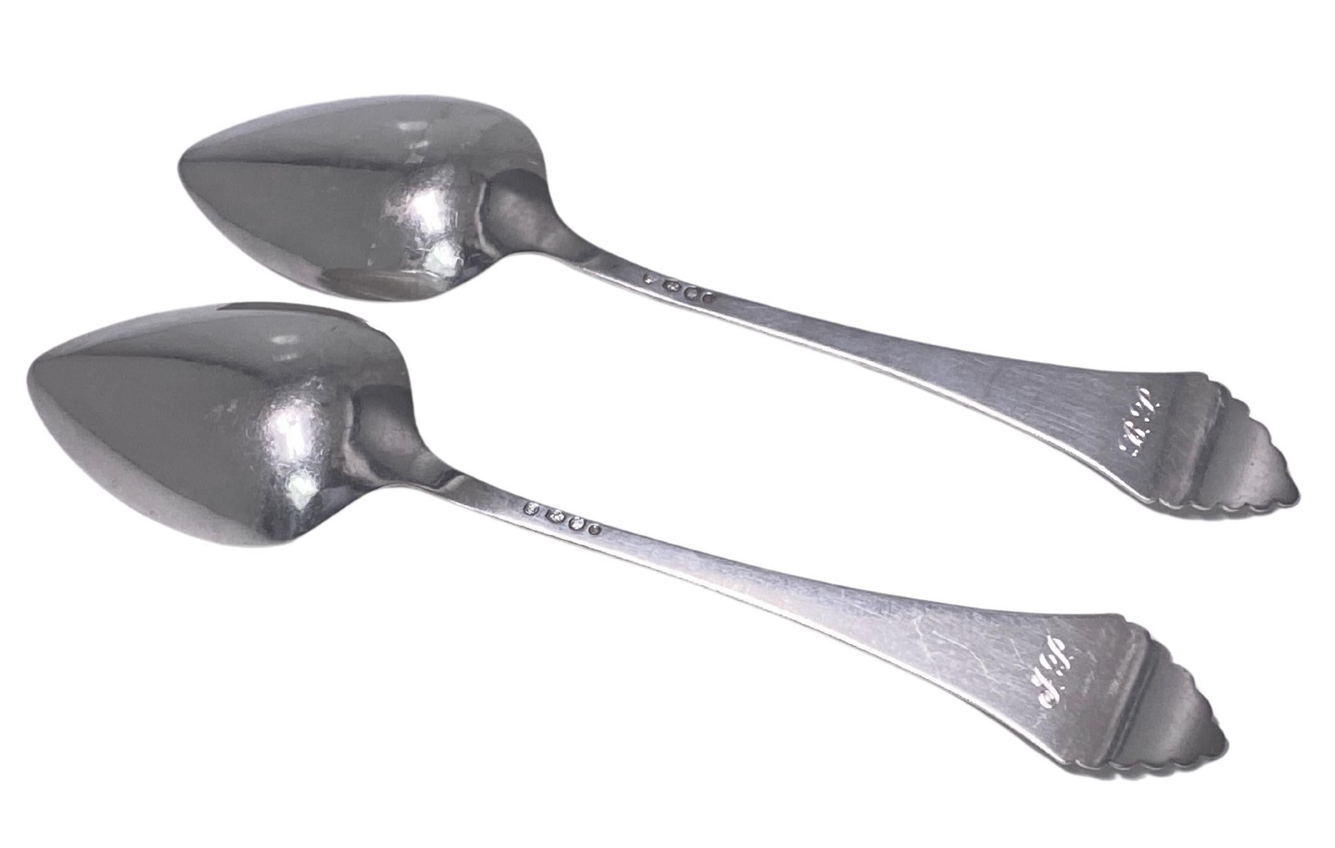 Pair Antique Dutch Silver Serving Spoons Gerritsen Utrecht 1916 In Good Condition For Sale In Toronto, Ontario