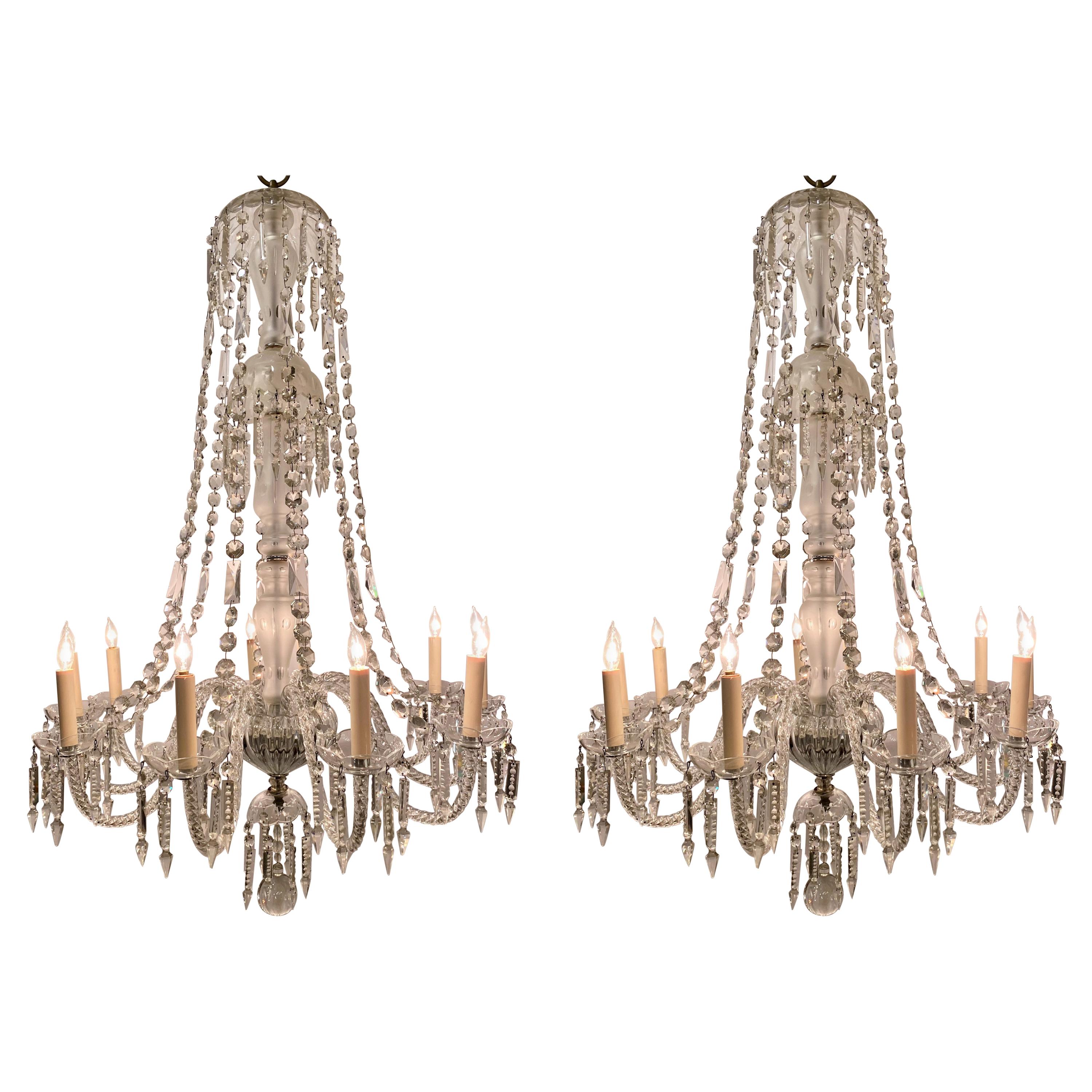 Pair Antique Early 19th Century English Crystal Chandeliers