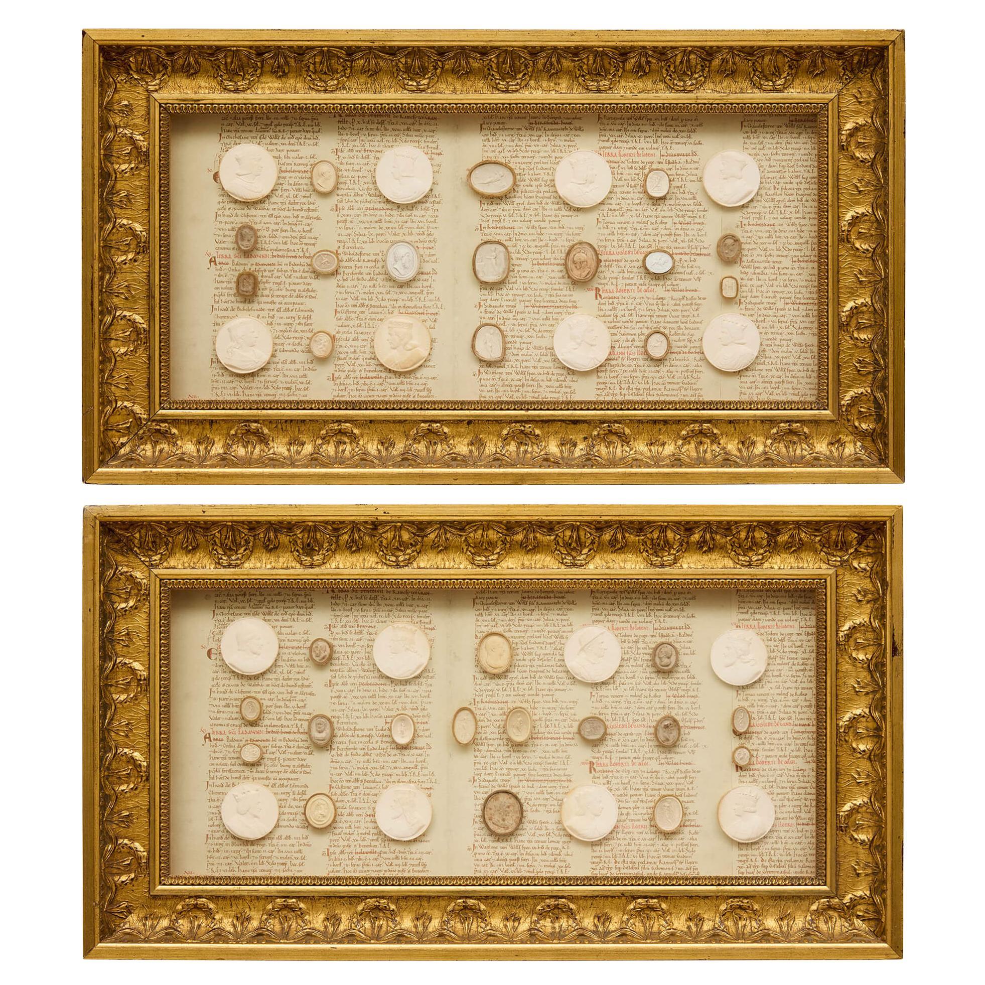 Pair Antique Early 19th Century Italian Framed Grand Tour Plaster Intaglios
