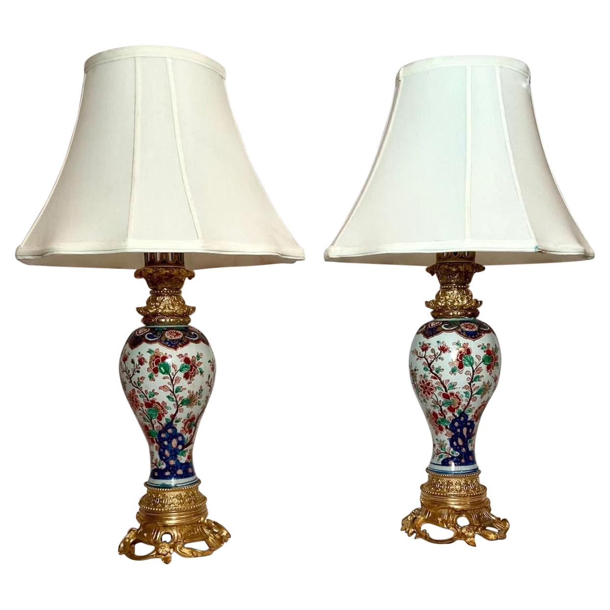 Pair of Antique Early 19th Century Ormolu Mounted Imari Porcelain Urn Lamps