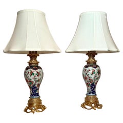 Pair of Antique Early 19th Century Ormolu Mounted Imari Porcelain Urn Lamps