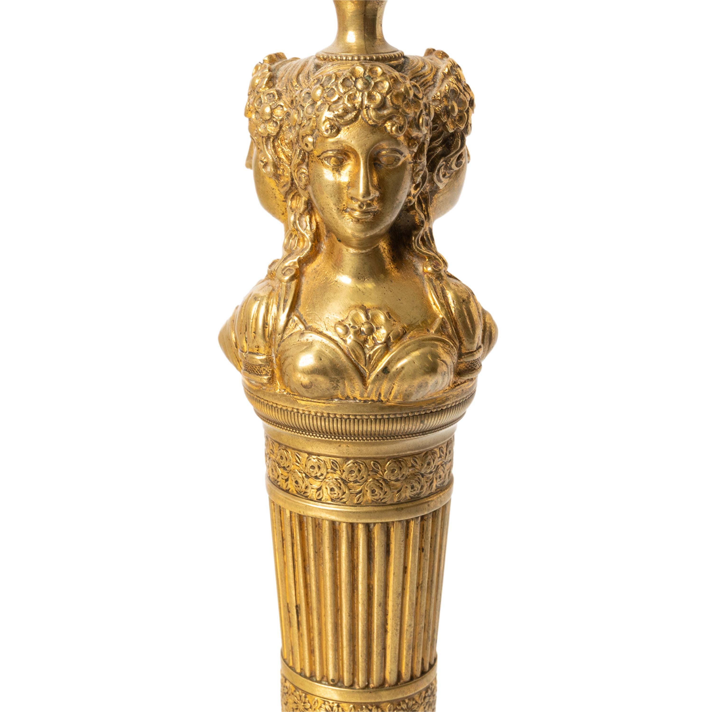 Paar antike frühe 19. Jahrhundert Französisch Empire neoklassischen vergoldeten Bronze Leuchter im Angebot 8