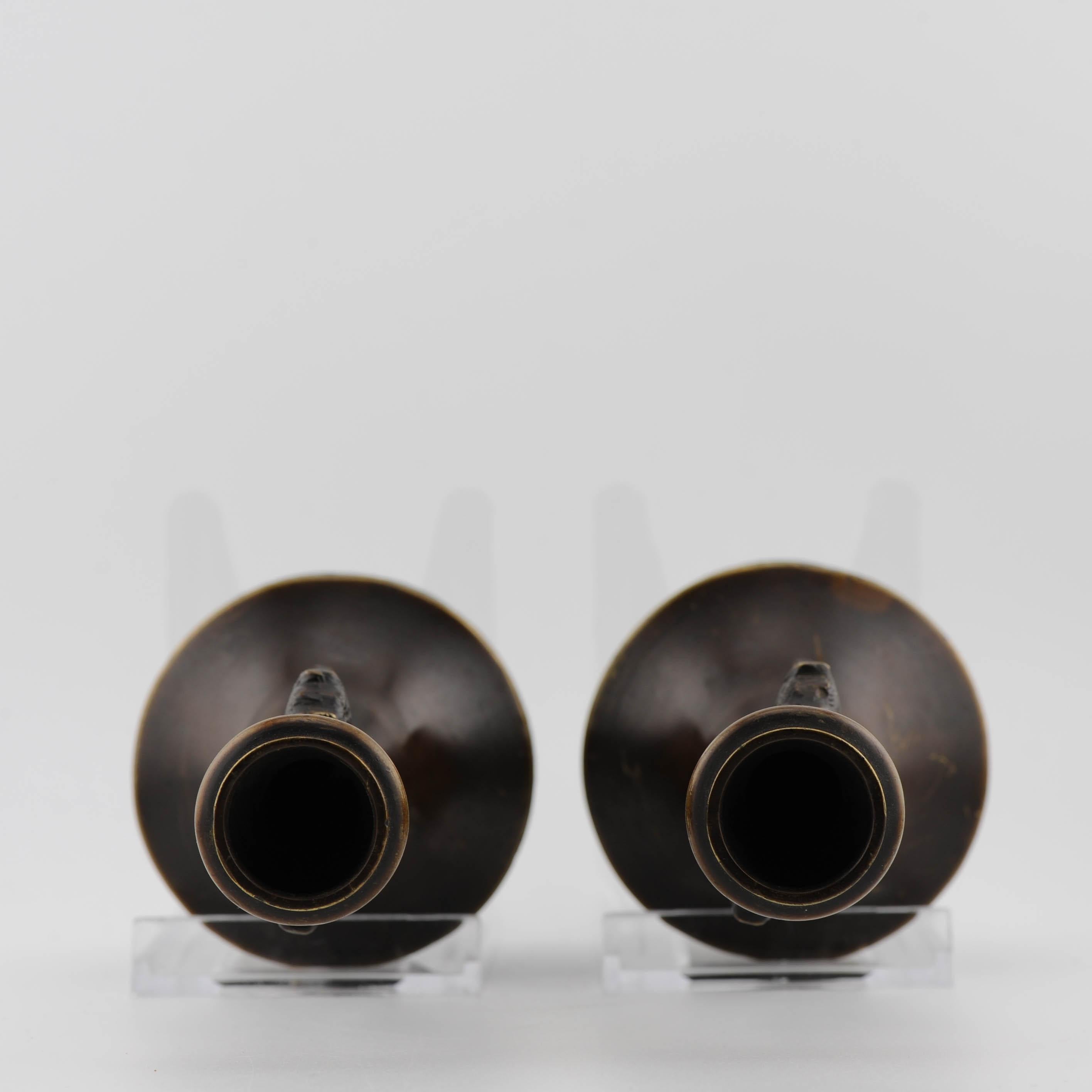 Pair Antique Edo/Meiji 19th c Vases Bronze Japanese Heavy elephant ears For Sale 1