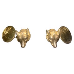 Pair Antique Edwardian Diamond Eyed Fox Head Cufflinks in 9k Gold