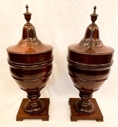 Pair of Antique Edwardian Sheraton Style Urn-Shaped Mahogany Knife Boxes