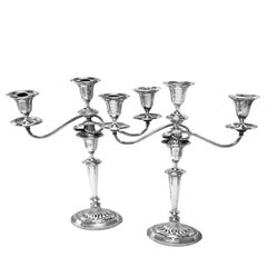 Pair Antique Edwardian Sterling Silver Candelabra Candlesticks 1902 3 Light