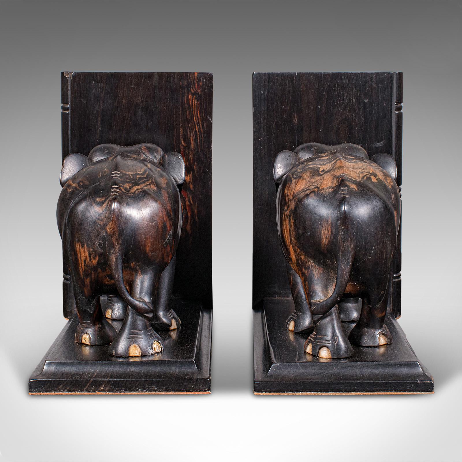Pair Antique Elephant Bookends, Indian, Coromandel, Novel, Book Rest, Victorian In Good Condition For Sale In Hele, Devon, GB