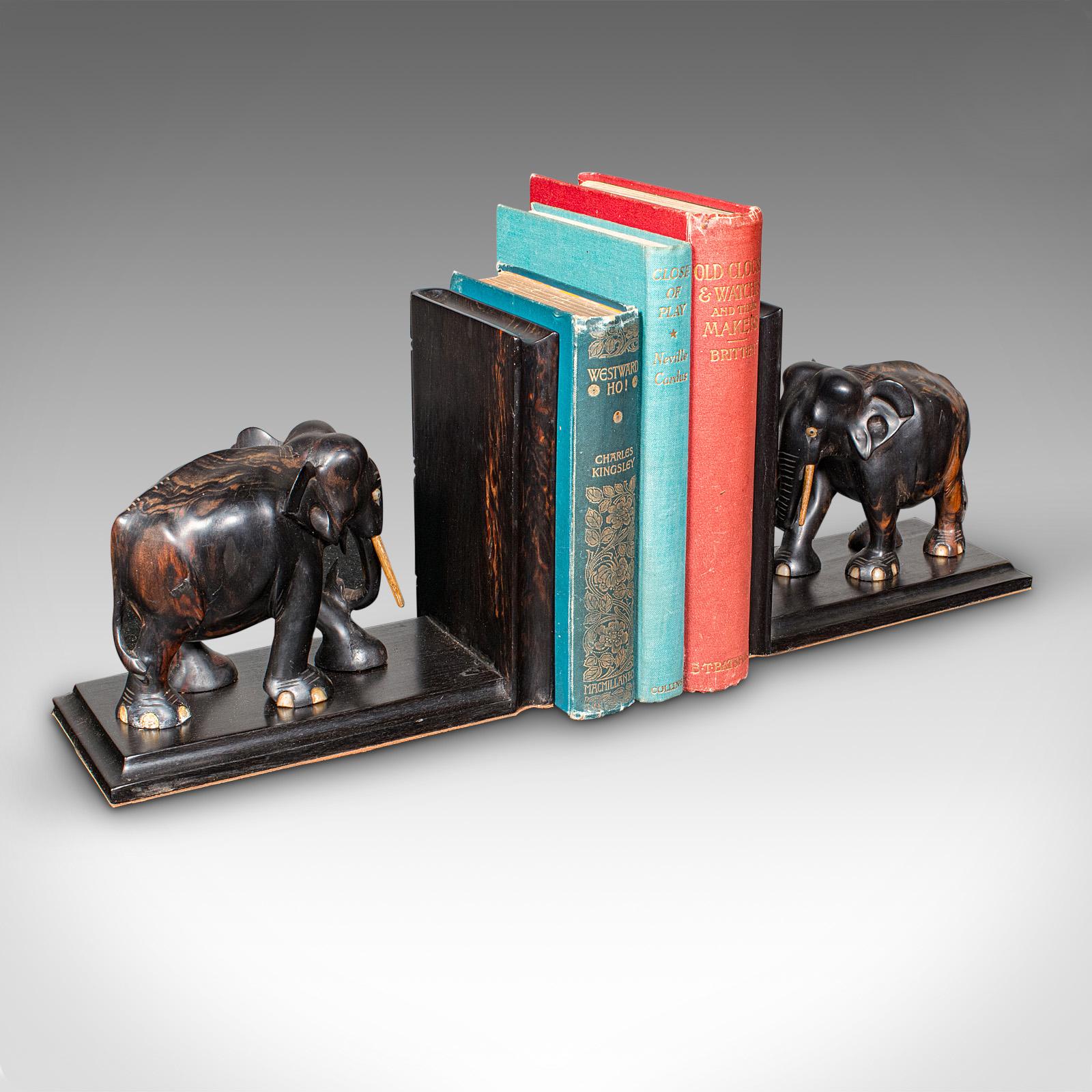 Pair Antique Elephant Bookends, Indian, Coromandel, Novel, Book Rest, Victorian For Sale 3