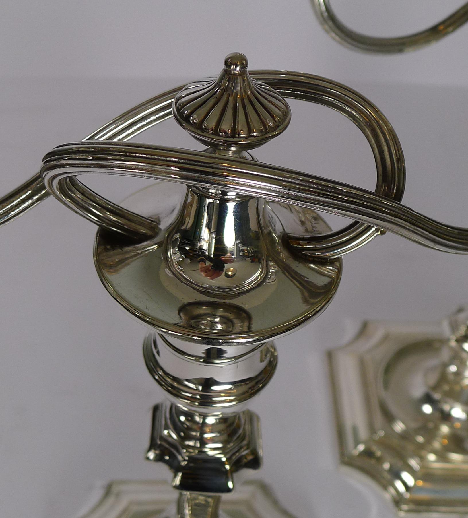English Pair of Antique Elkington Silver Plated Candelabra, 1892