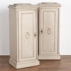 Pair, Antique Gustavian Gray Painted Narrow Cabinets, Sweden circa 1840