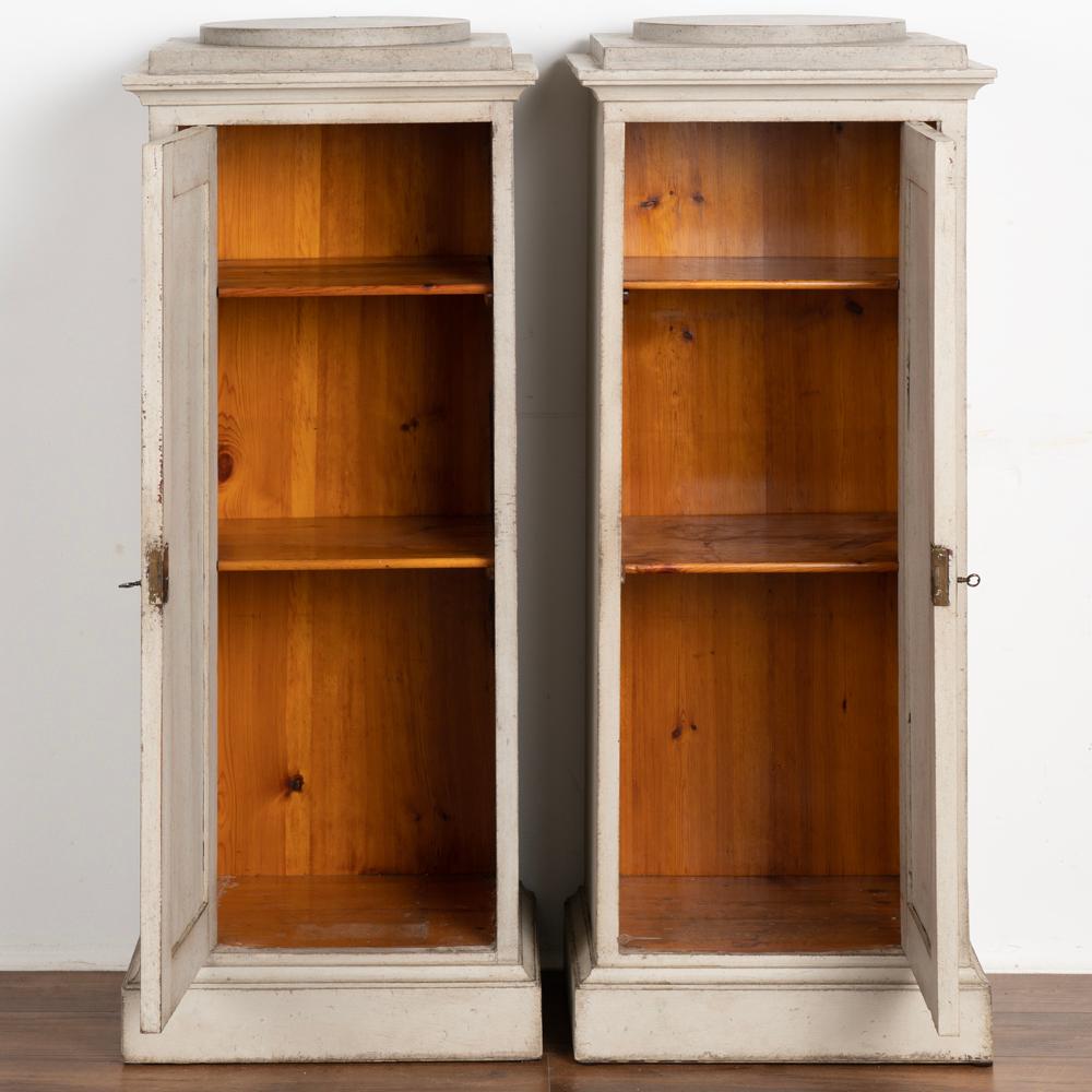 Swedish Pair, Antique Gustavian Gray Painted Narrow Cabinets, Sweden circa 1840 For Sale