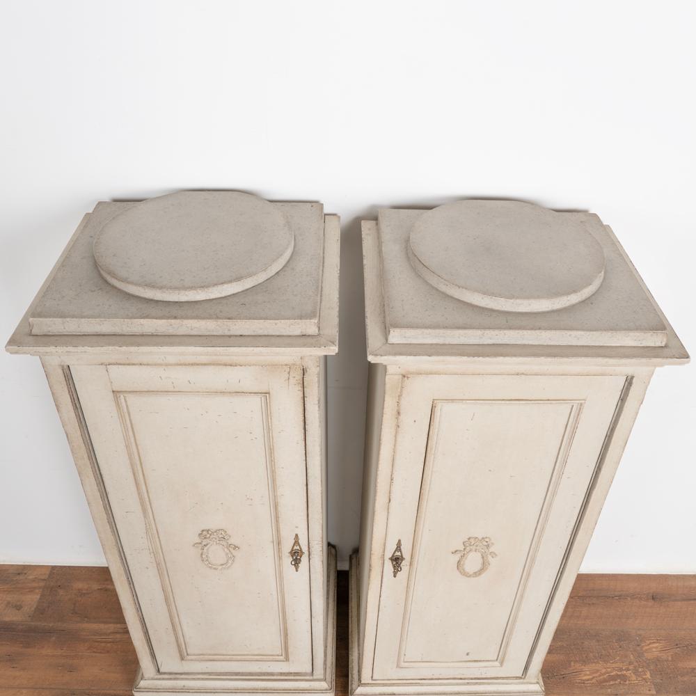 Pair, Antique Gustavian Gray Painted Narrow Cabinets, Sweden circa 1840 In Good Condition For Sale In Round Top, TX