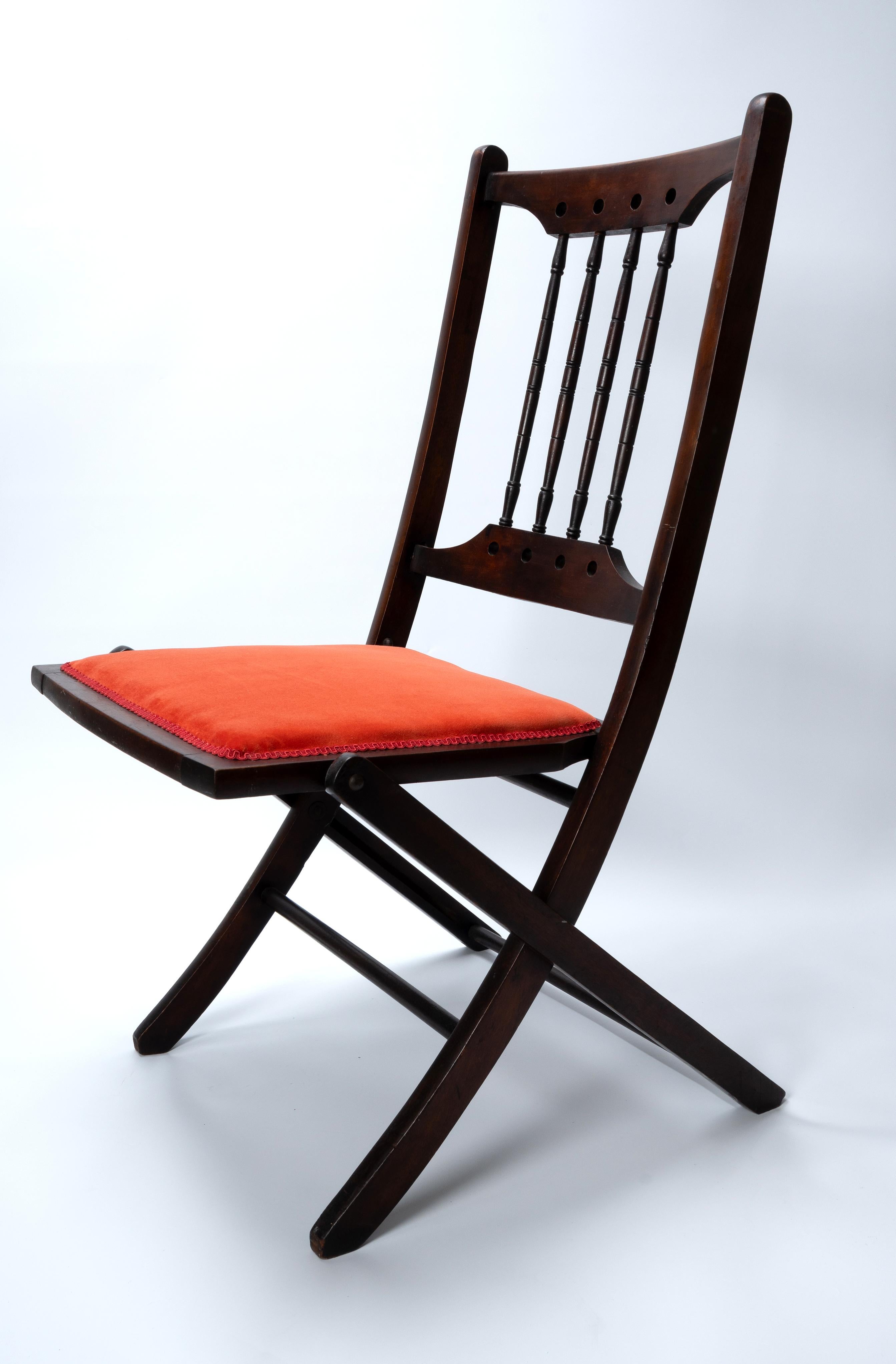 Pareja de sillas laterales plegables inglesas antiguas Arts And Crafts Sillas Hall C.1890 en venta 6
