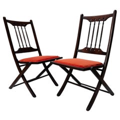 Pair Antique English Arts And Crafts Folding Side Chairs Hall Chairs C.1890