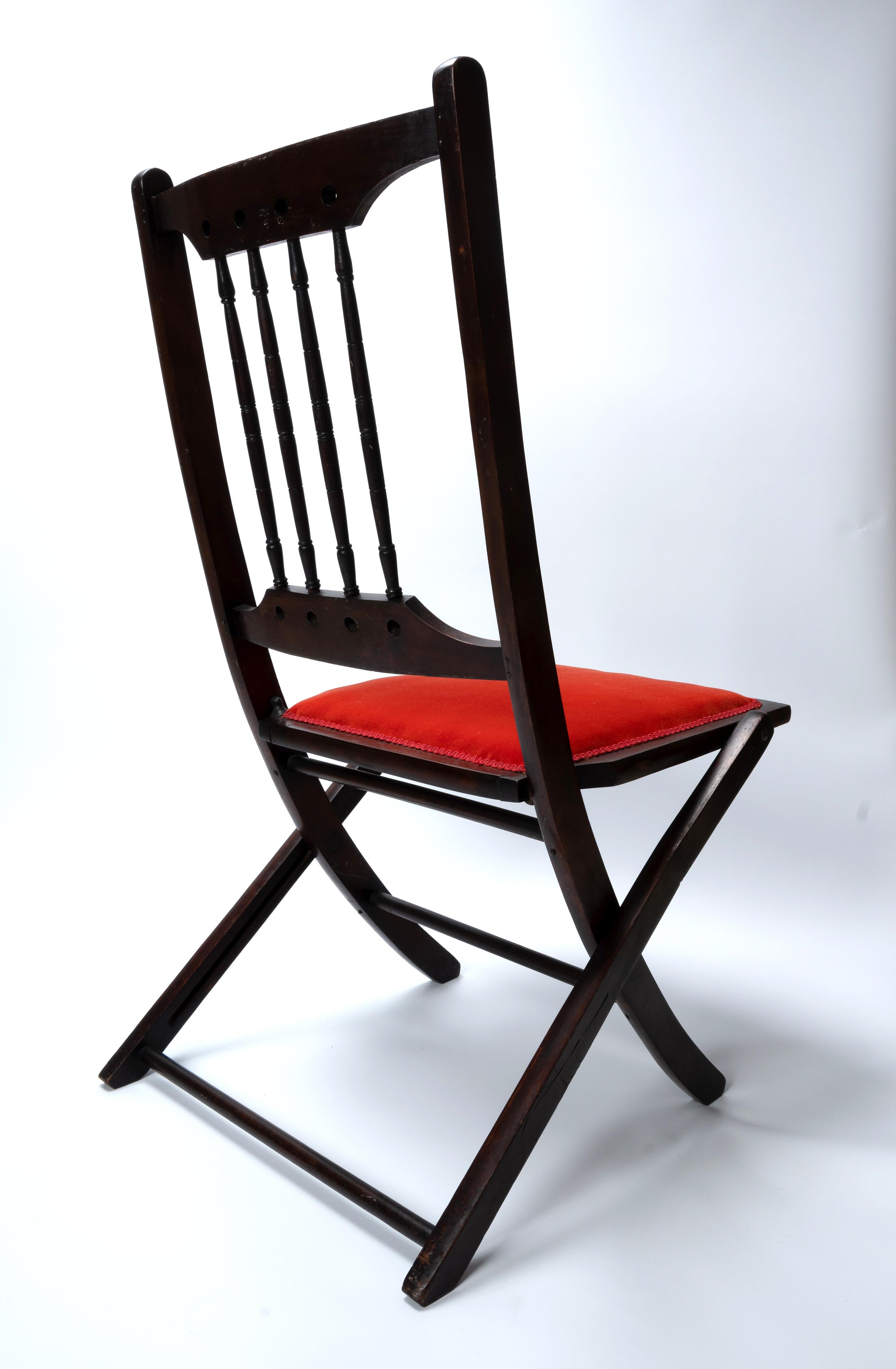 Pareja de sillas laterales plegables inglesas antiguas Arts And Crafts Sillas Hall C.1890 en venta 1