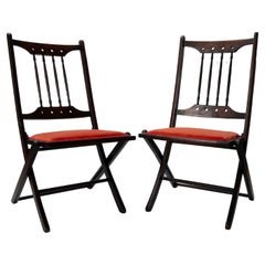 Pair Antique English Arts And Crafts Folding Side Chairs Hall Chairs C.1890