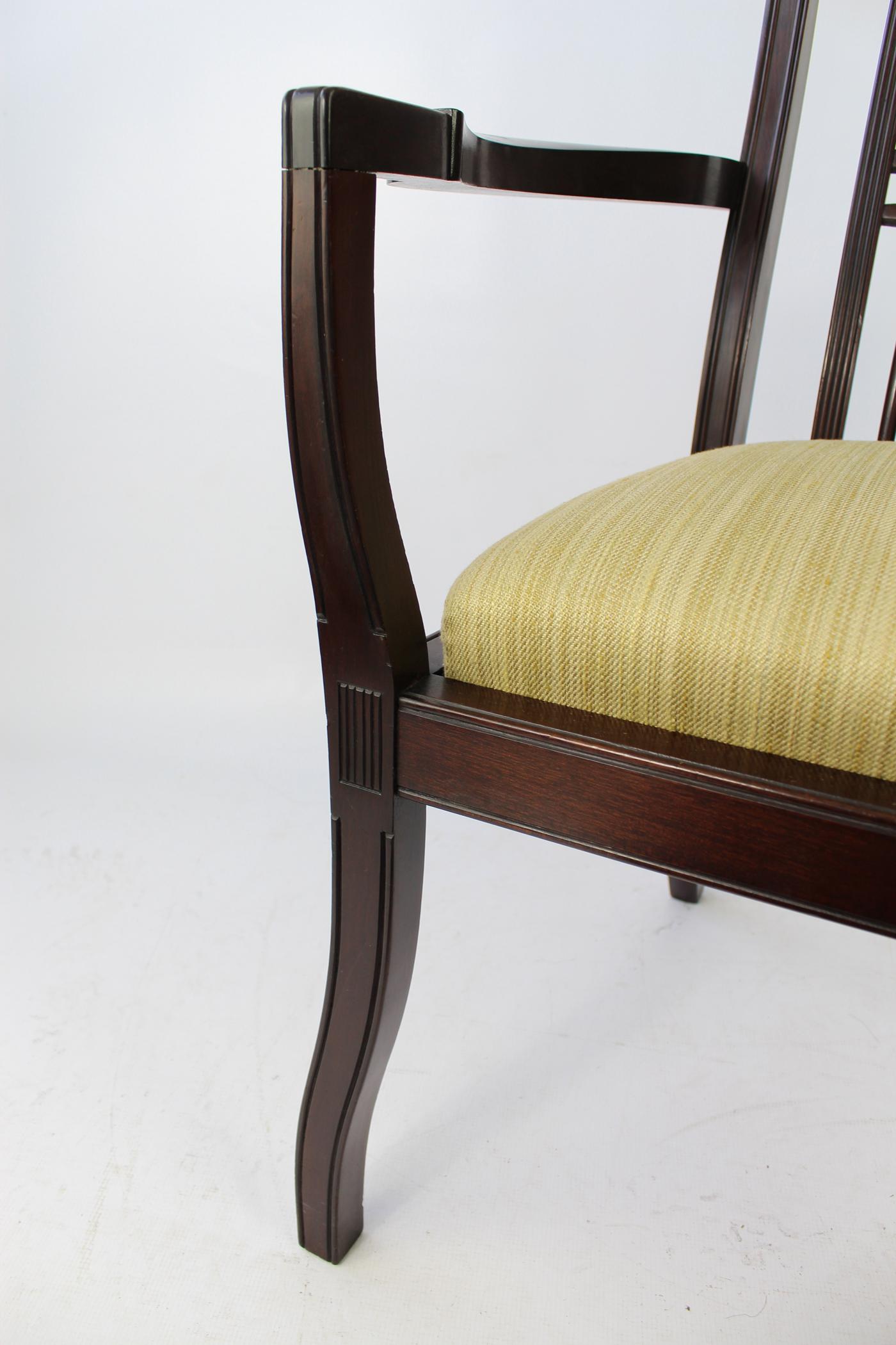 Antique English Arts & Crafts Mahogany Chairs Mackintosh Style Armchairs, Pair 5