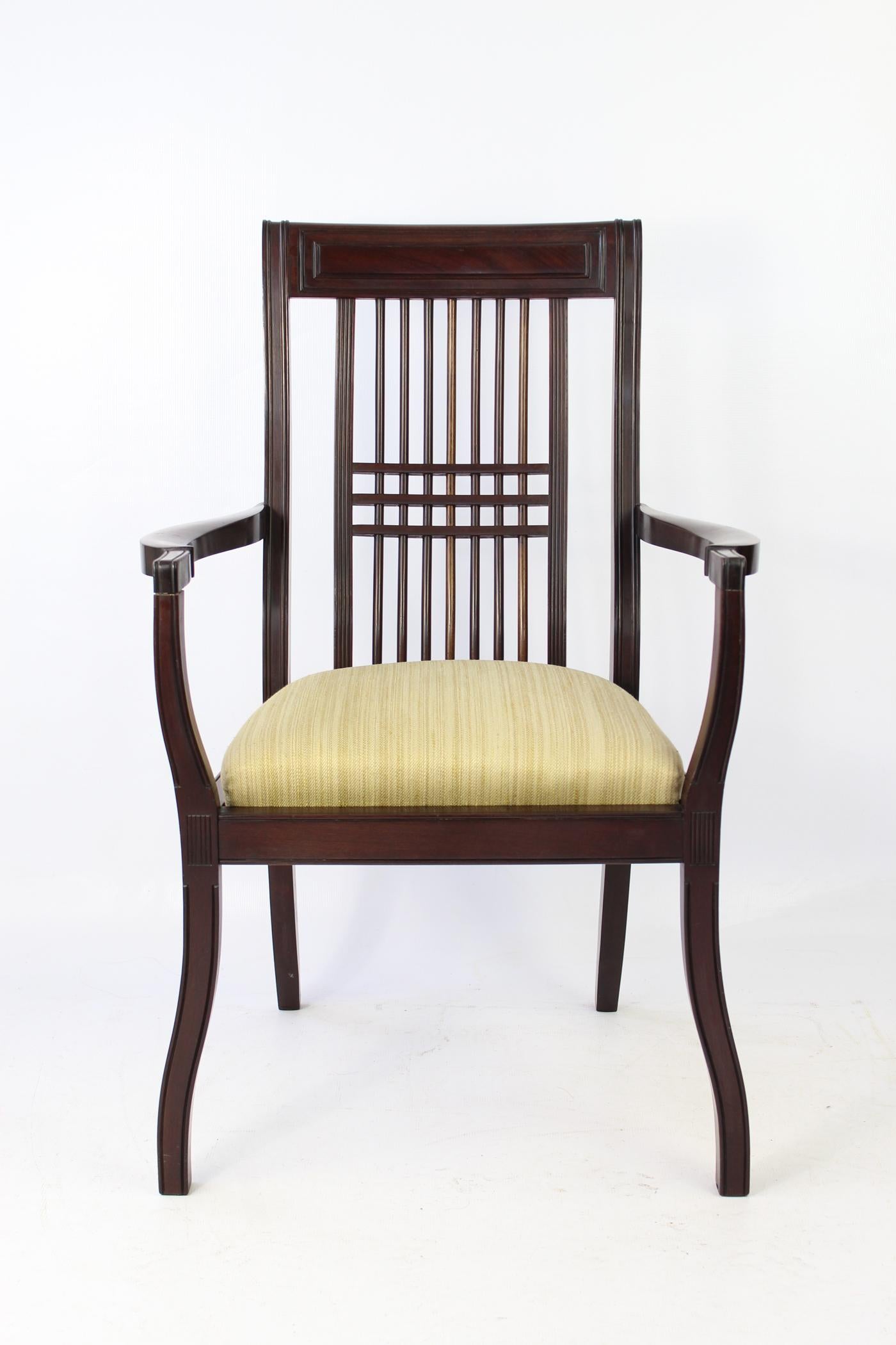 Arts and Crafts Antique English Arts & Crafts Mahogany Chairs Mackintosh Style Armchairs, Pair