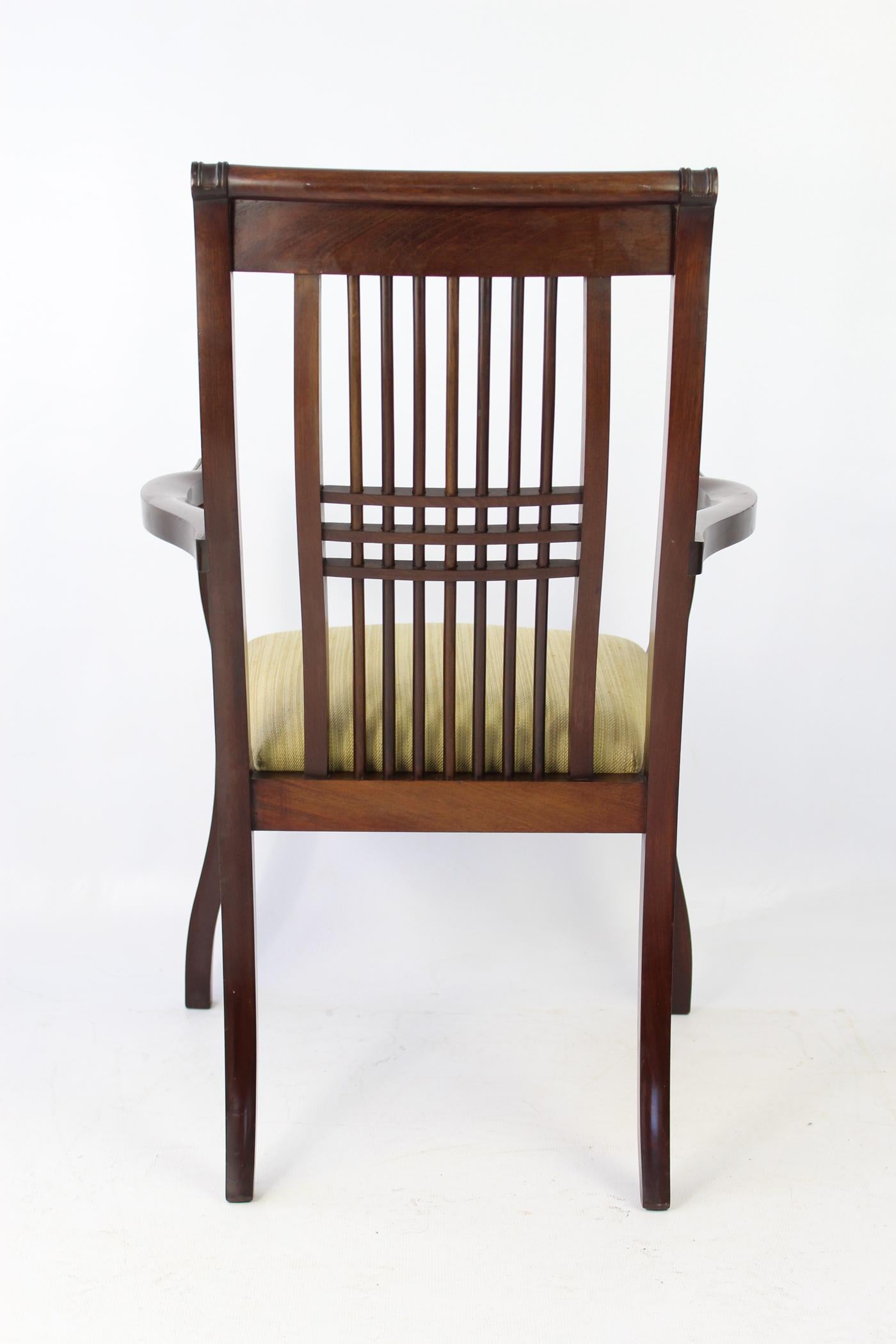 Early 20th Century Antique English Arts & Crafts Mahogany Chairs Mackintosh Style Armchairs, Pair