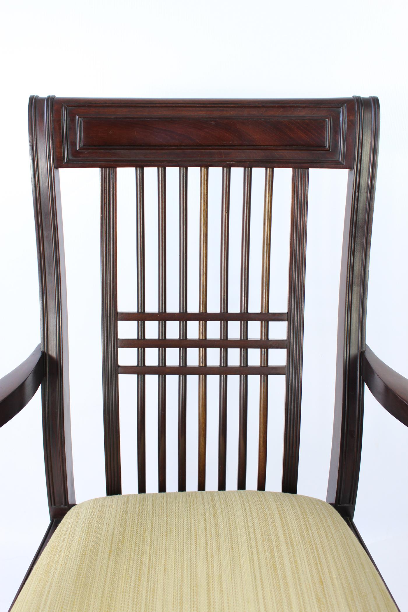 Antique English Arts & Crafts Mahogany Chairs Mackintosh Style Armchairs, Pair 1