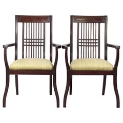 Antique English Arts & Crafts Mahogany Chairs Mackintosh Style Armchairs, Pair 