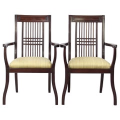 Antique English Arts & Crafts Mahogany Chairs Mackintosh Style Armchairs, Pair