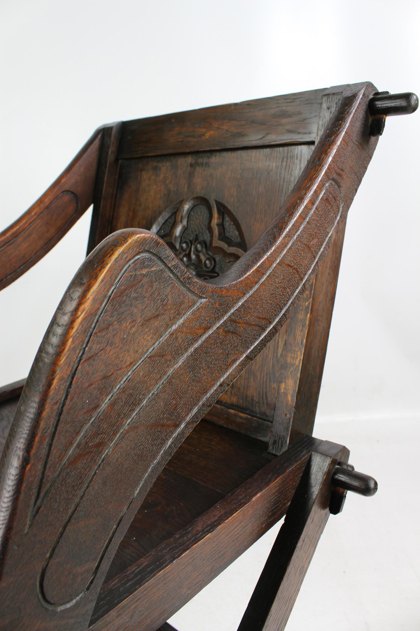 Pair of Antique English Arts & Crafts Oak Glastonbury Chairs Gothic Armchair 6