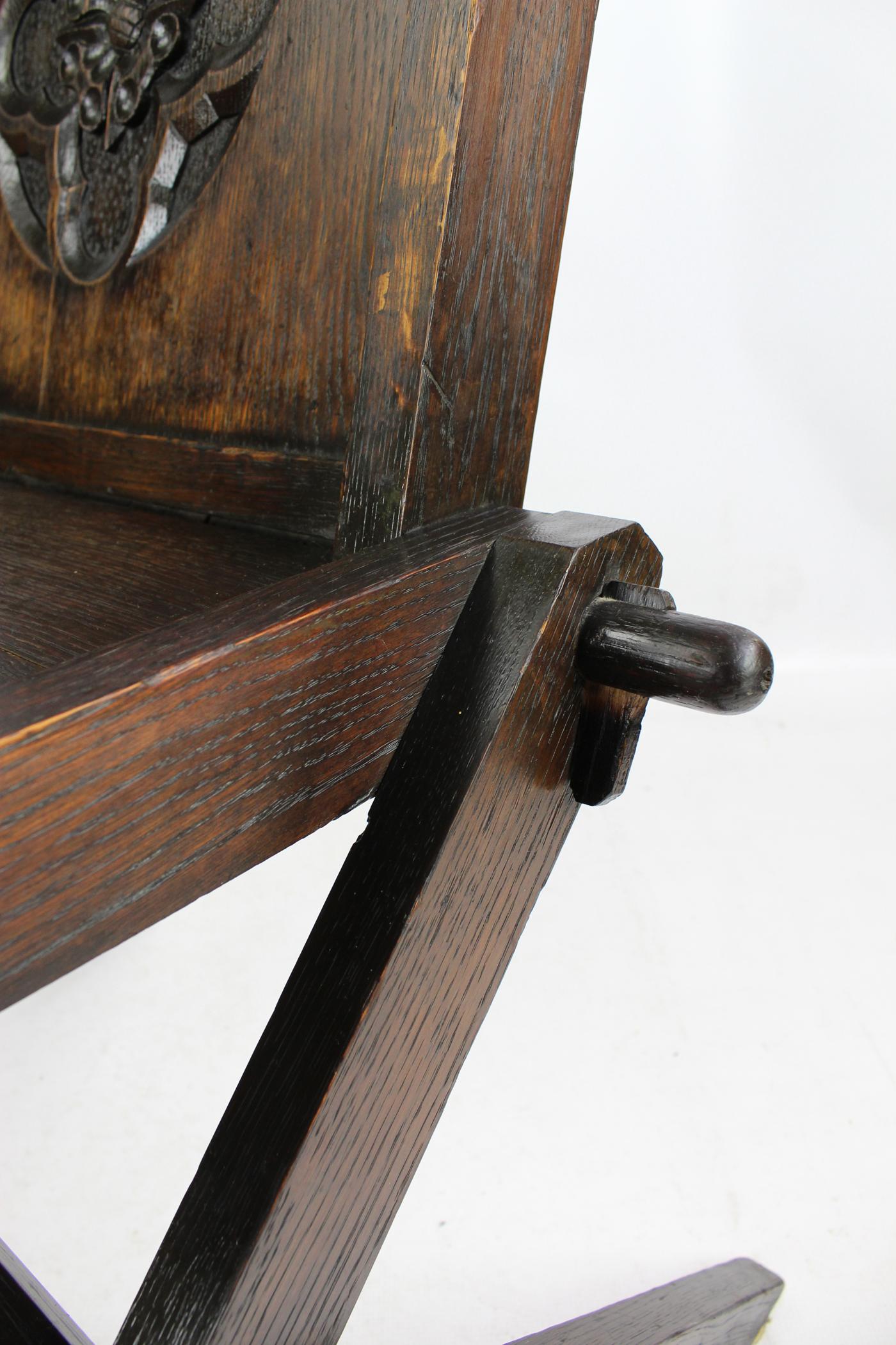 Pair of Antique English Arts & Crafts Oak Glastonbury Chairs Gothic Armchair 7