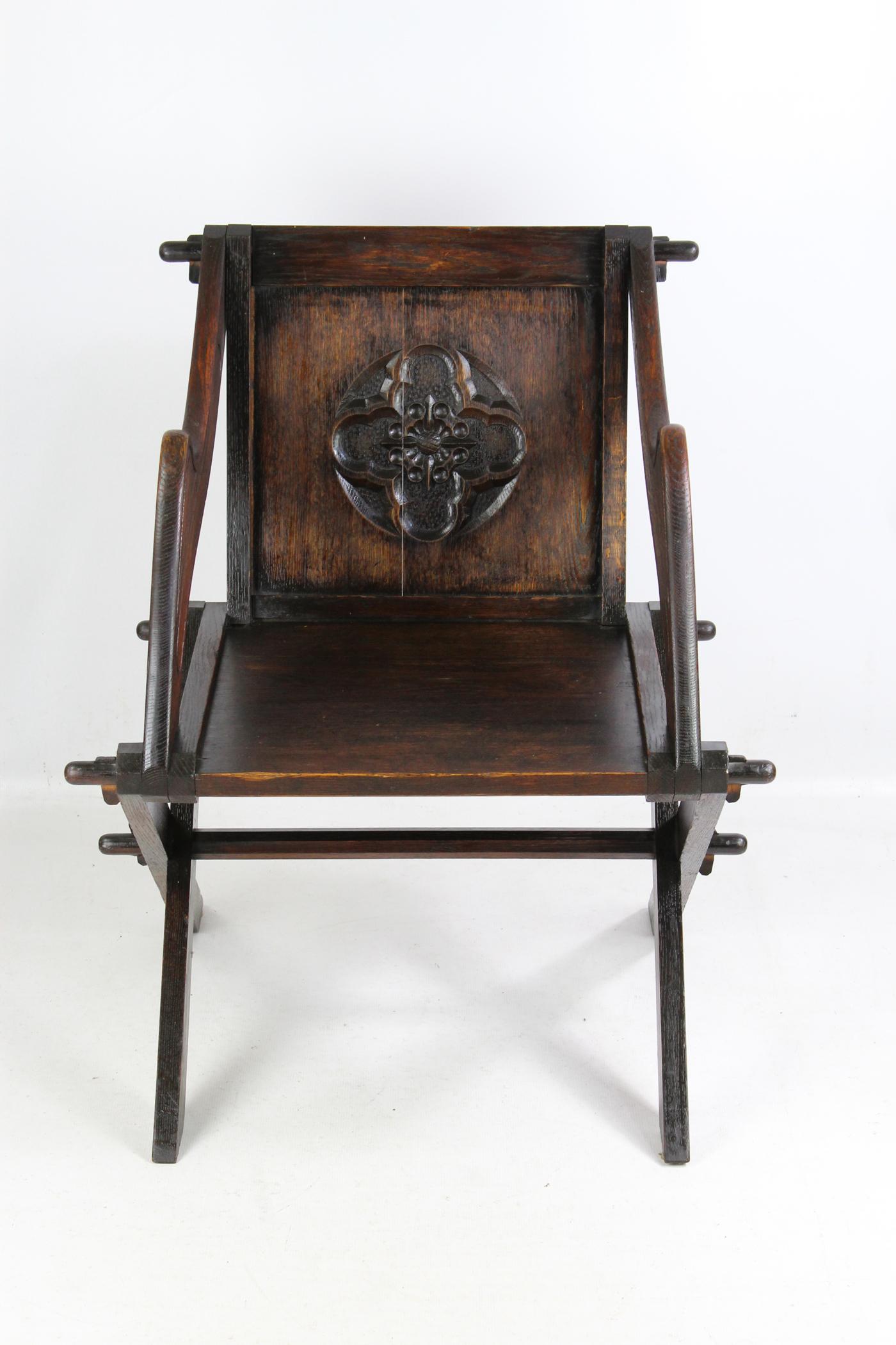 Arts and Crafts Pair of Antique English Arts & Crafts Oak Glastonbury Chairs Gothic Armchair