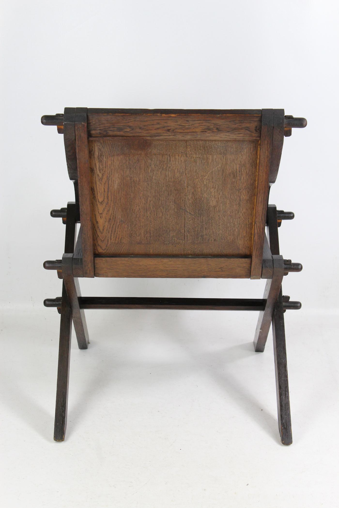 Pair of Antique English Arts & Crafts Oak Glastonbury Chairs Gothic Armchair 1