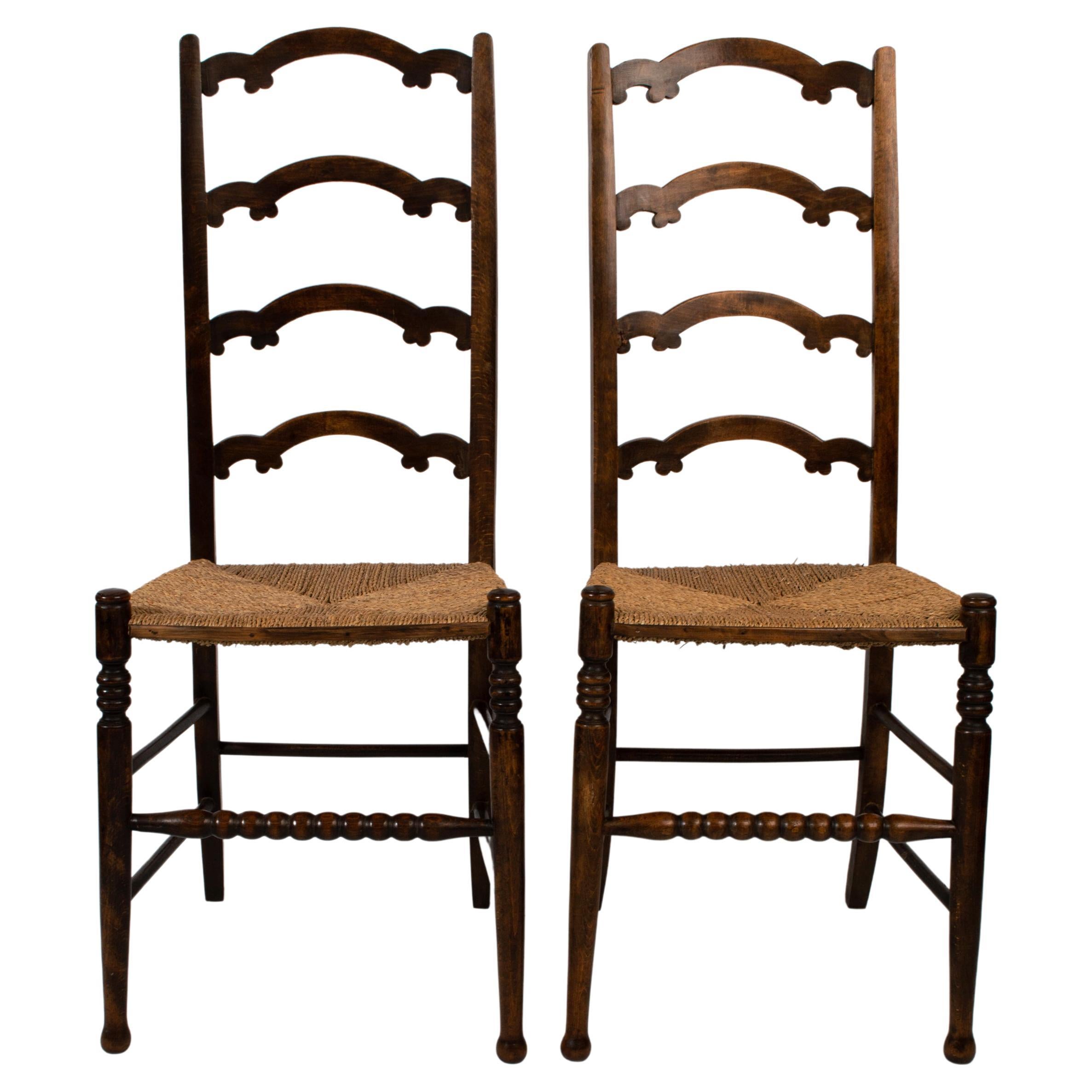 Pair Antique English Arts & Crafts William Birch Liberty & Co. Rush Chairs
