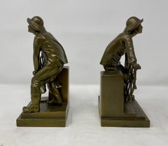 Pair Antique English Brass Bookends of Nautical Figures, Circa 1900's