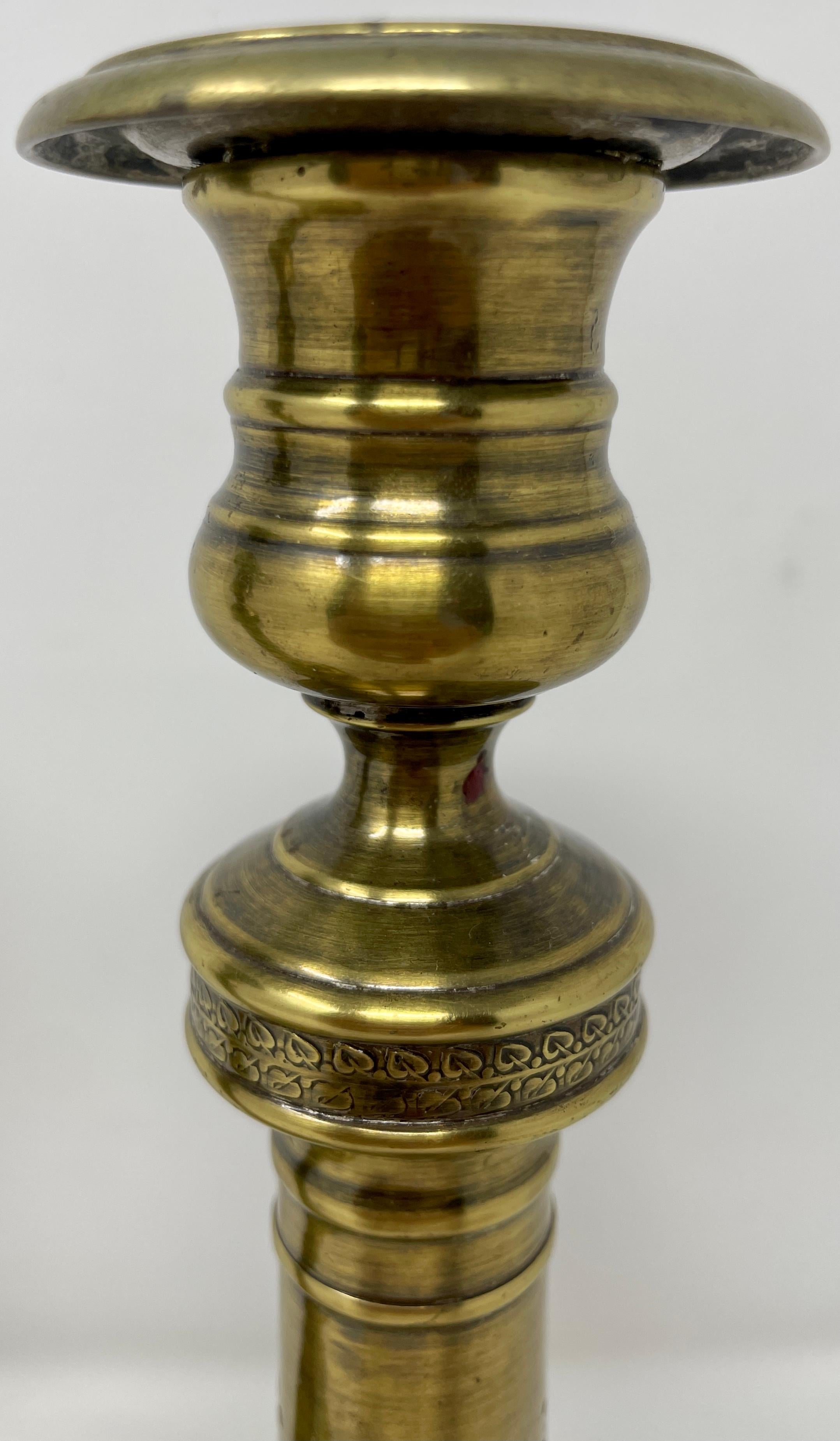 19th Century Pair Antique English Brass Candlesticks, Circa 1800-1810 For Sale