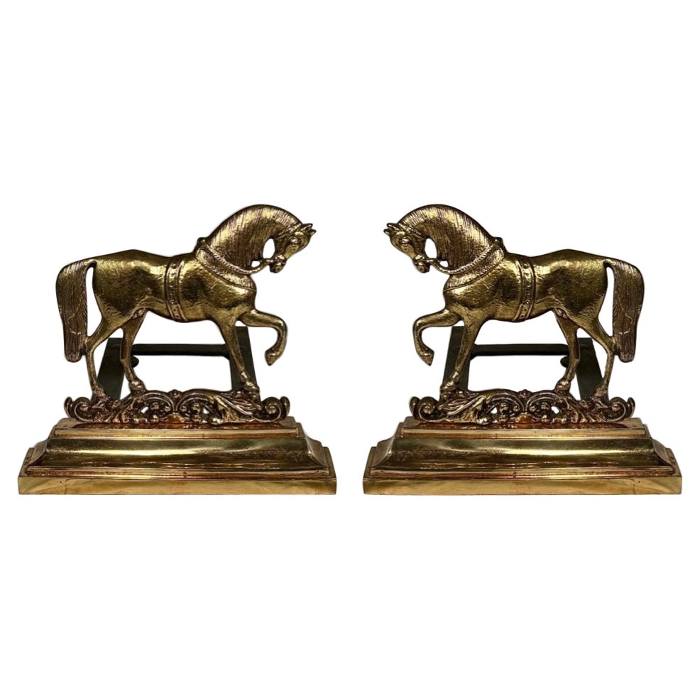 Coppia di antichi androni inglesi in ottone per cavalli, circa 1880
