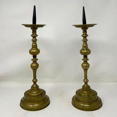 Pair Antique English Brass Pricket Candlesticks, Circa 1860's.