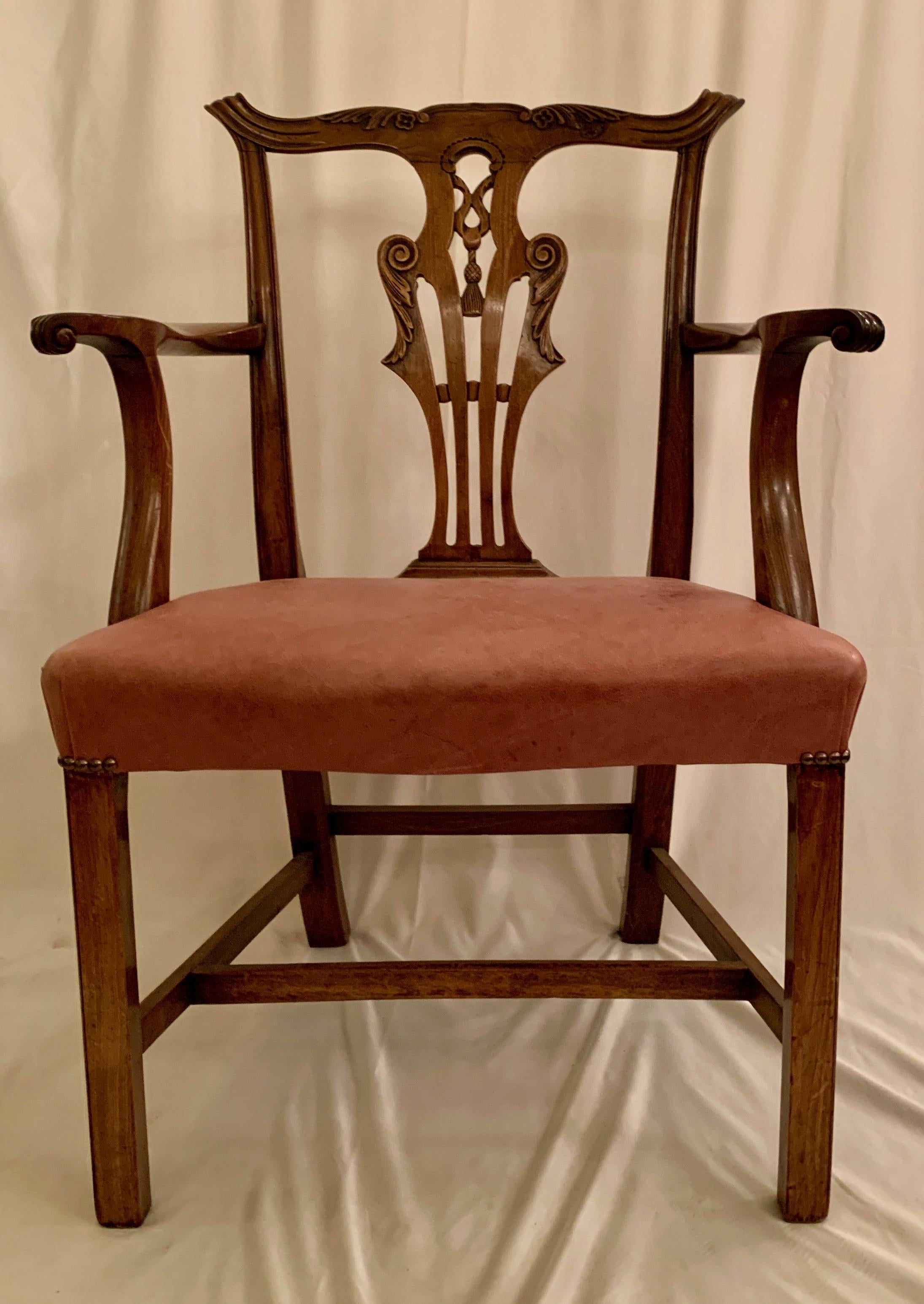 Pair of antique English Chippendale armchairs, circa 1880.