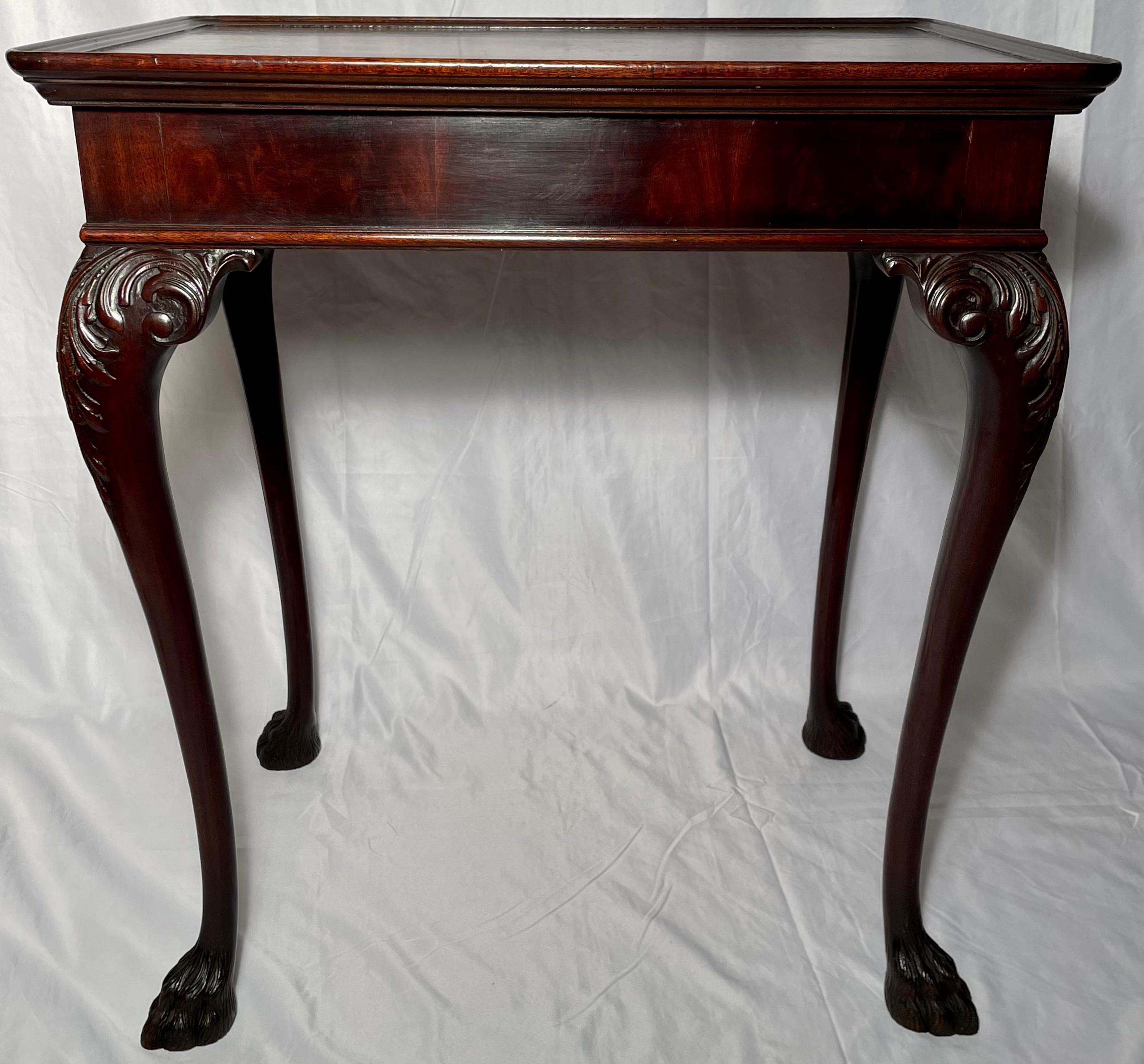 Pair Antique English Chippendale carved mahogany side tables, circa 1890s.