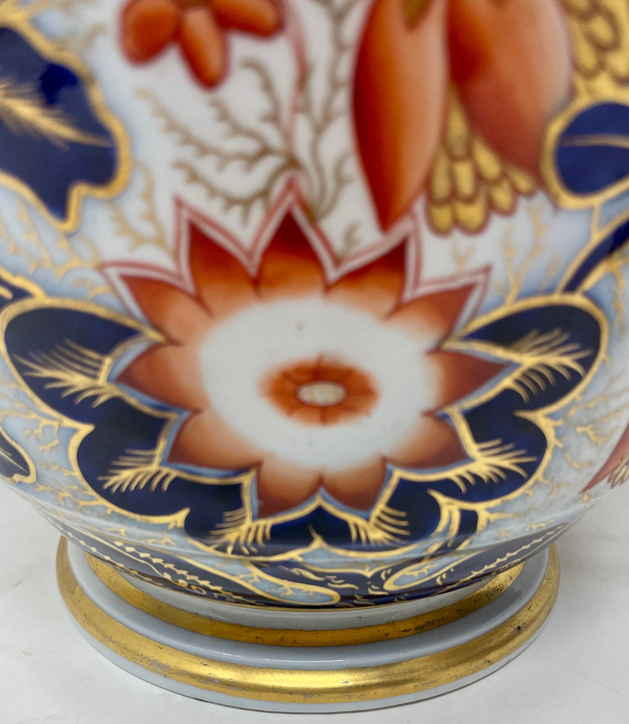 Painted Pair Antique English Crown Derby Porcelain Planters For Sale