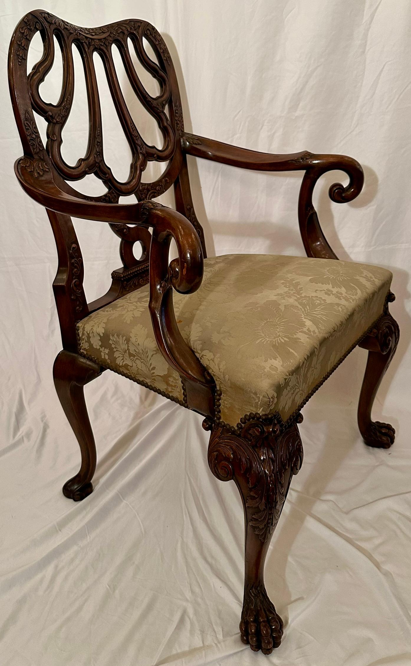 19th Century Pair Antique English Early Victorian Carved Walnut Armchairs, Circa 1840-1850. For Sale