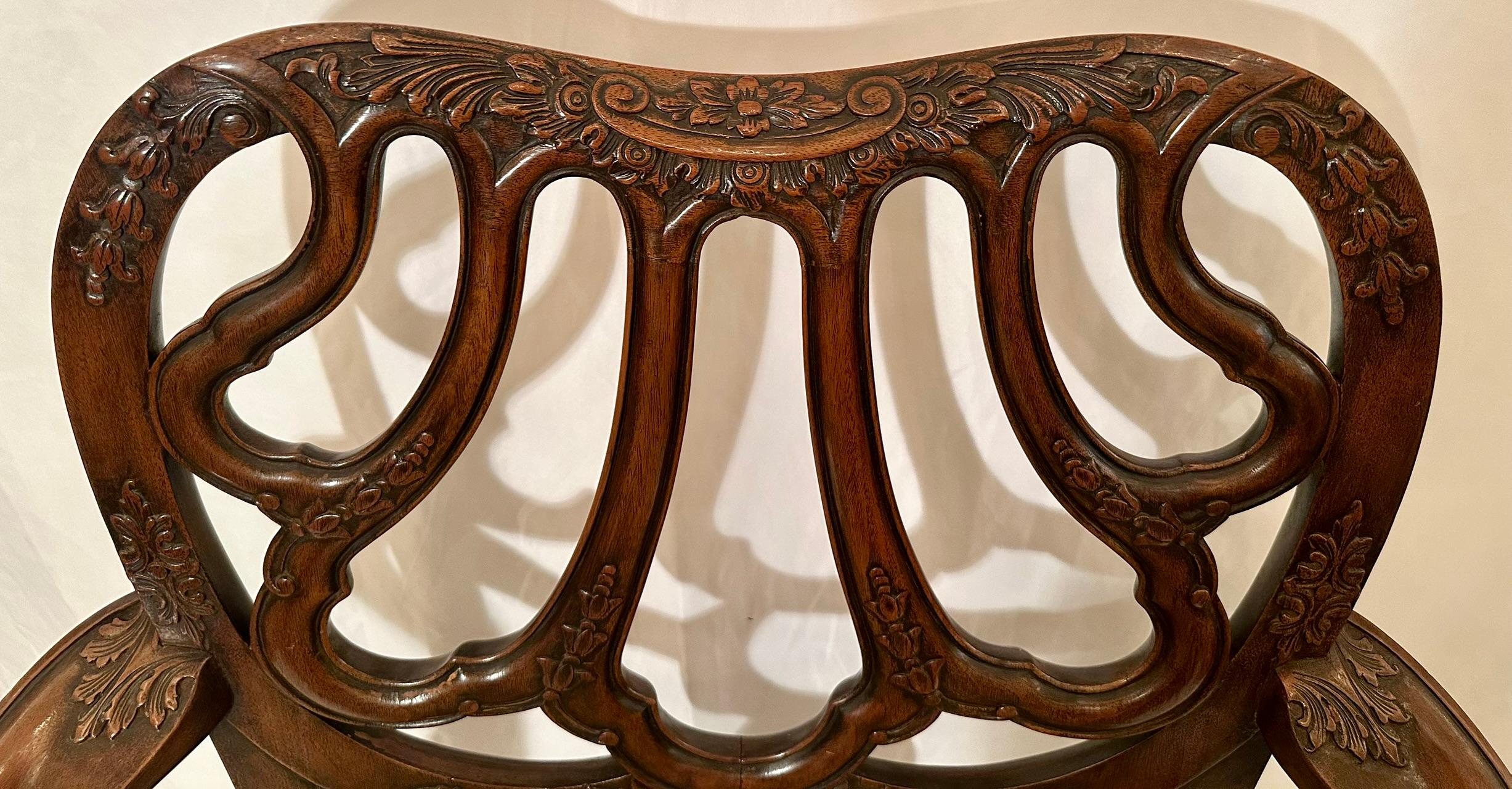 Pair Antique English Early Victorian Carved Walnut Armchairs, Circa 1840-1850. For Sale 2