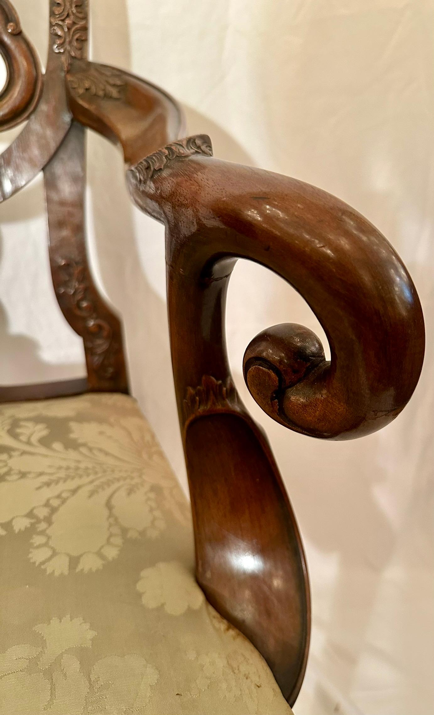 Pair Antique English Early Victorian Carved Walnut Armchairs, Circa 1840-1850. For Sale 3