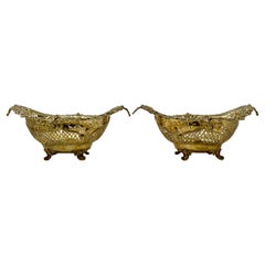 Pair Antique English "Elkington & Co." Gilt Silver Openwork Baskets, Circa 1890