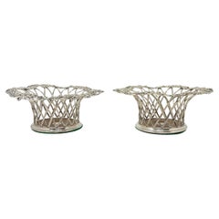 Pair Antique English Elkington Sterling Silver Openwork Wine Coasters Circa 1880