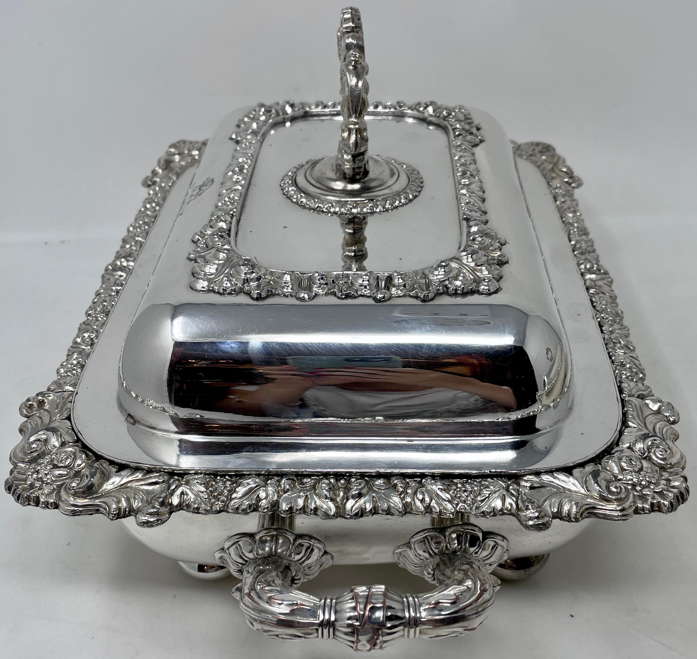19th Century Pair Antique English Georgian Sheffield Silver Entree Dishes, Circa 1830 For Sale