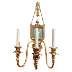 Pair Antique English Gold Bronze & Wedgwood Porcelain Wall Sconces, Circa 1890.